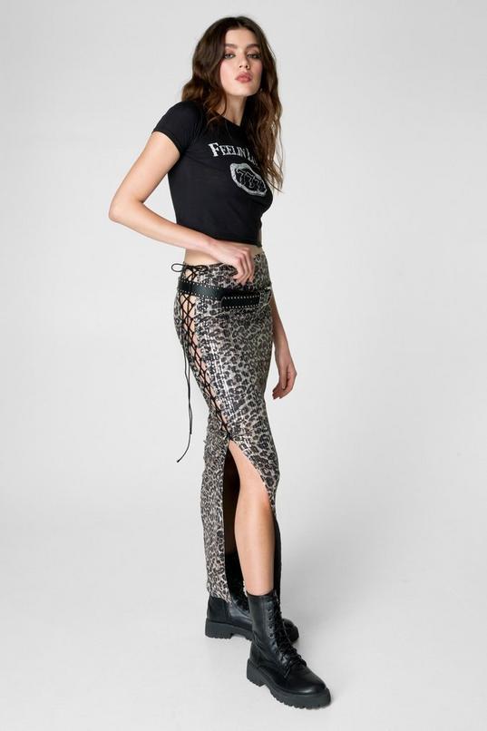 Leopard Sequin Lace Cut Out Maxi Skirt Product Image