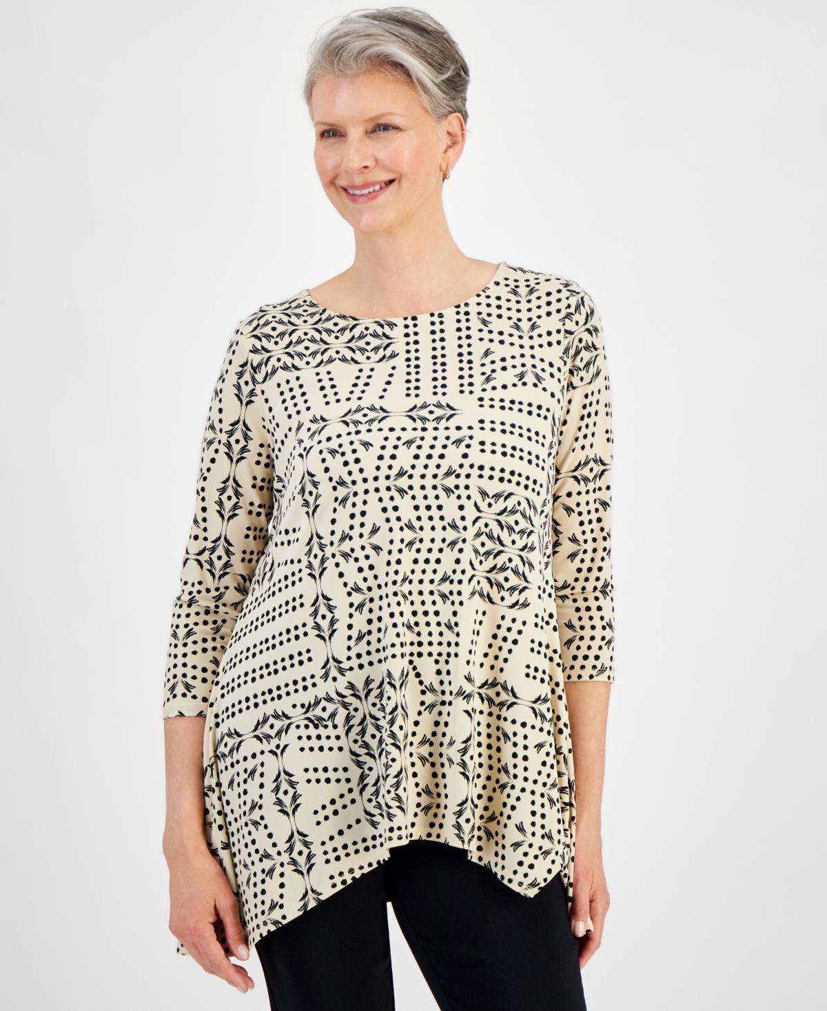 Women's 3/4 Sleeve Printed Jacquard Top, Created for Macy's Product Image