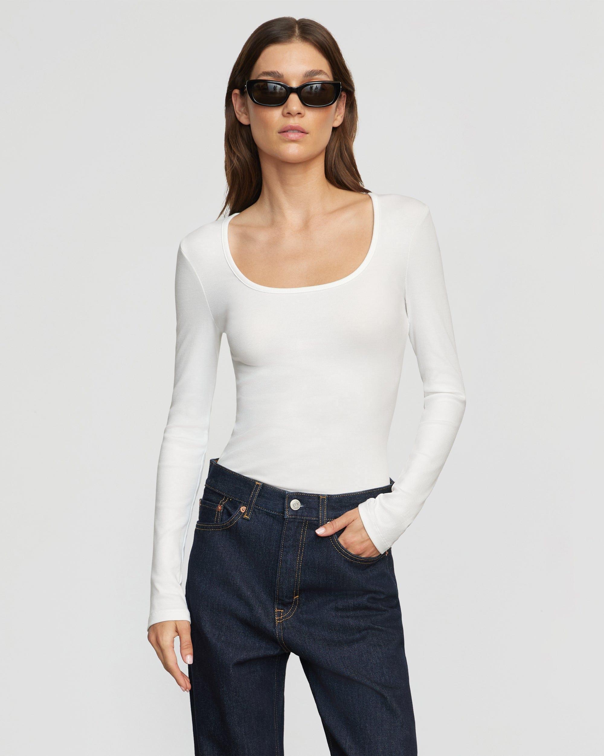 Rosa Ribbed Scoop-Neck Semi-Sheer Tee Product Image