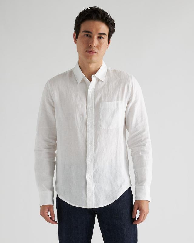 100% European Linen Long Sleeve Pocket Shirt Product Image