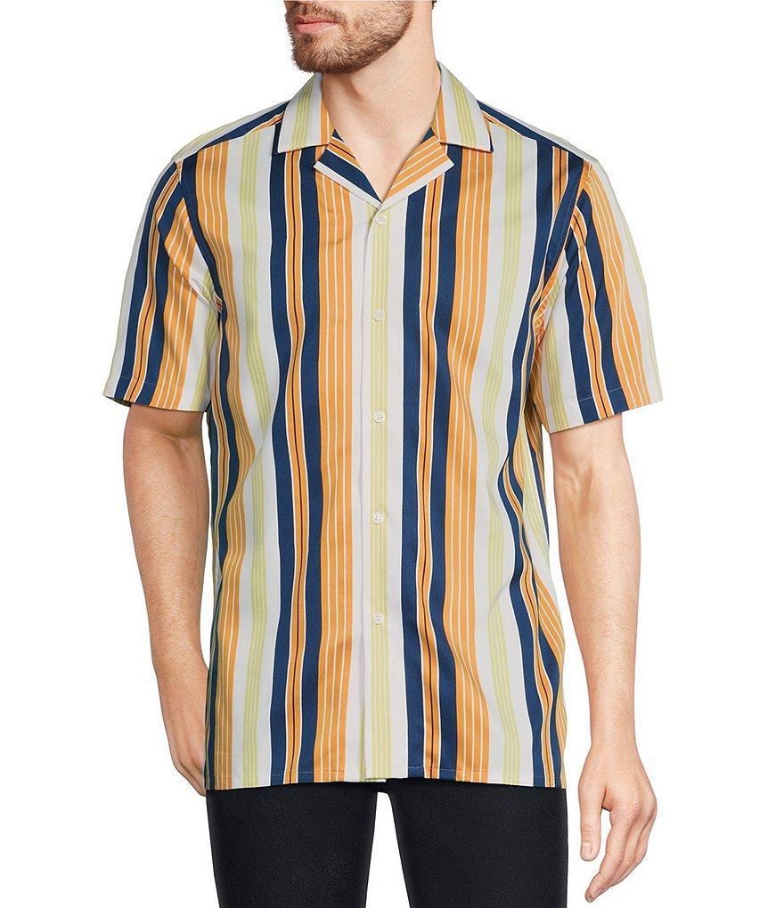 Murano Modern Maritime Collection Slim-Fit Stripe Camp Short Sleeve Woven Shirt Product Image