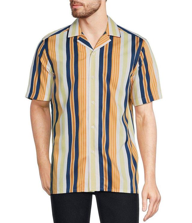 Murano Modern Maritime Collection Slim-Fit Stripe Camp Short Sleeve Woven Shirt Product Image