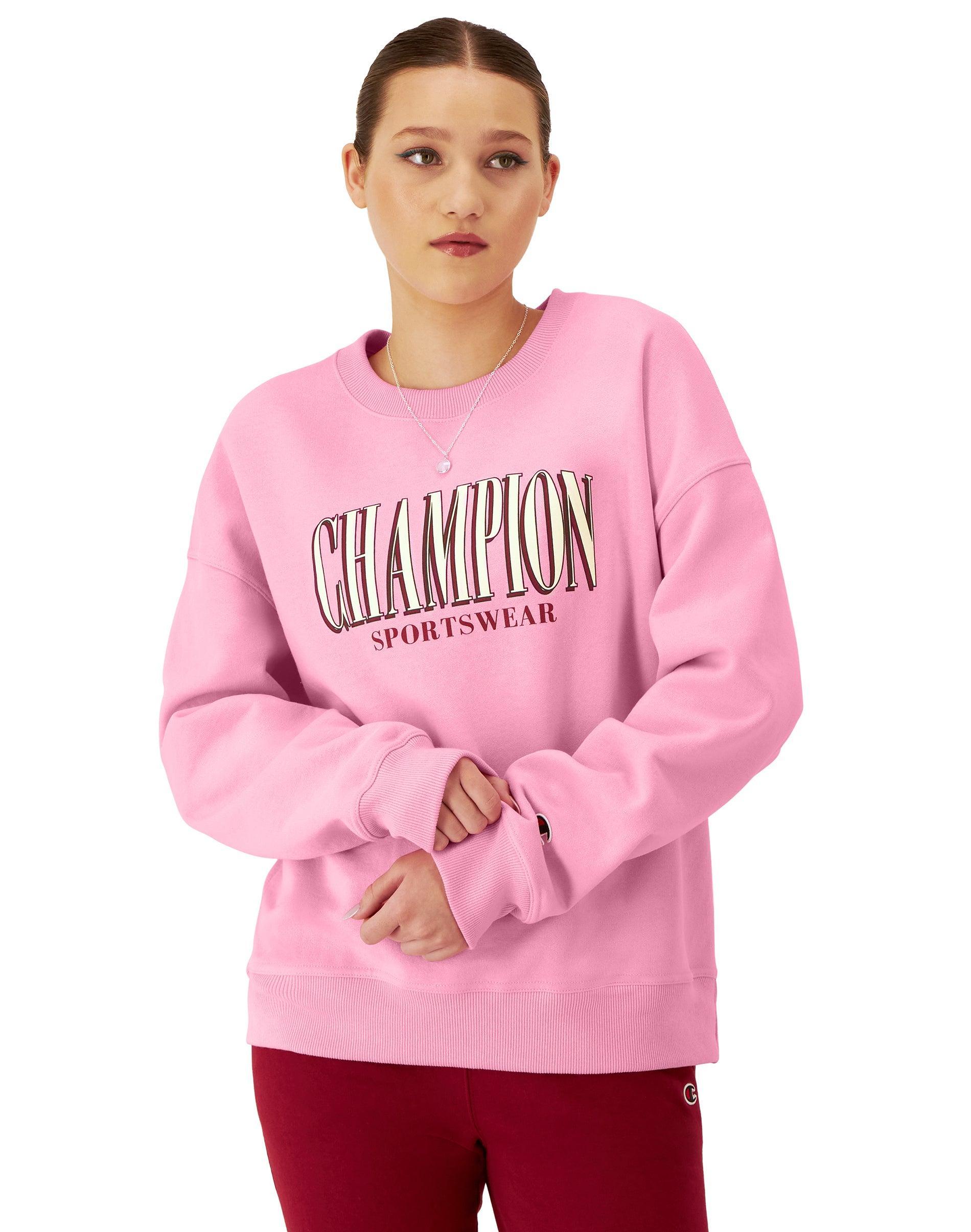 Champion Womens Long-Sleeve Fleece Crewneck Logo Sweatshirt Product Image