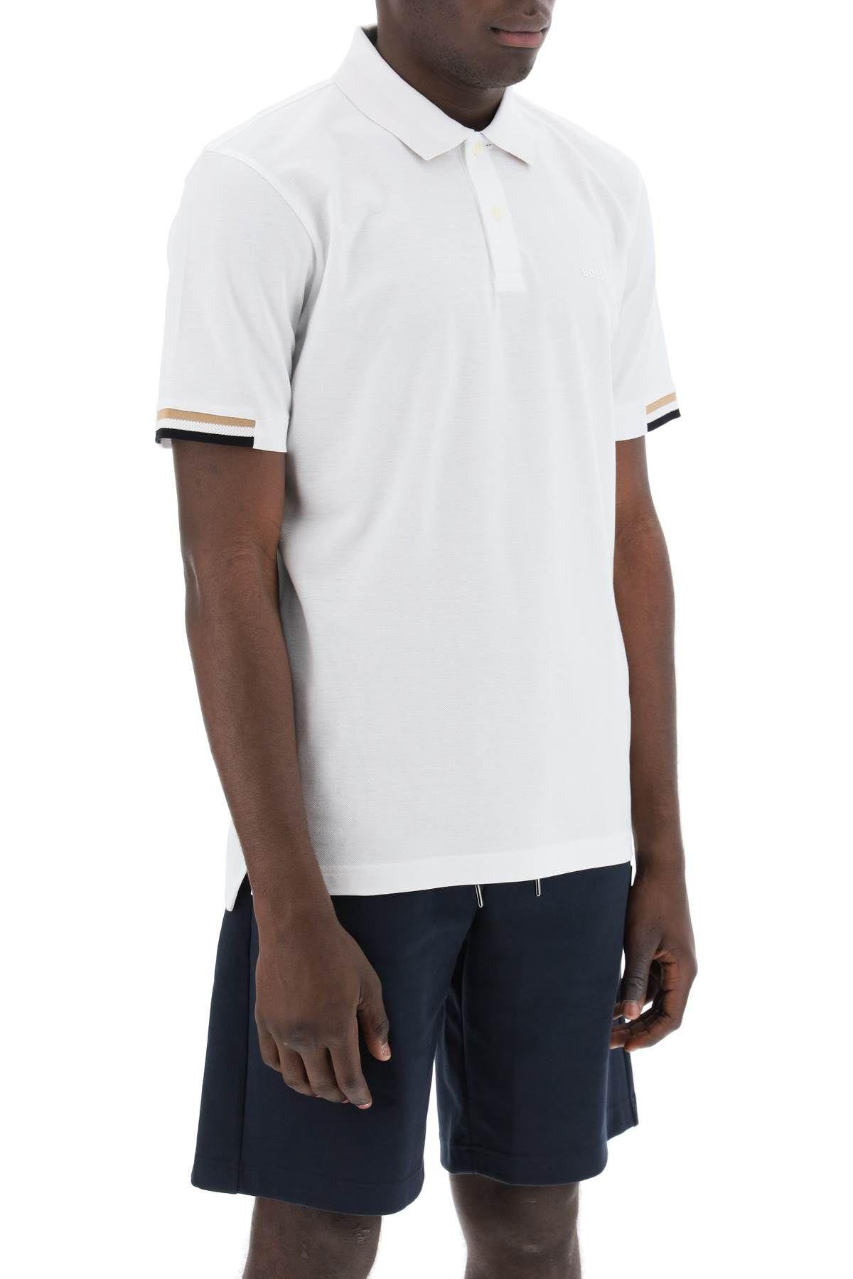 HUGO BOSS Parlay Polo Shirt With Stripe Detail In White Product Image