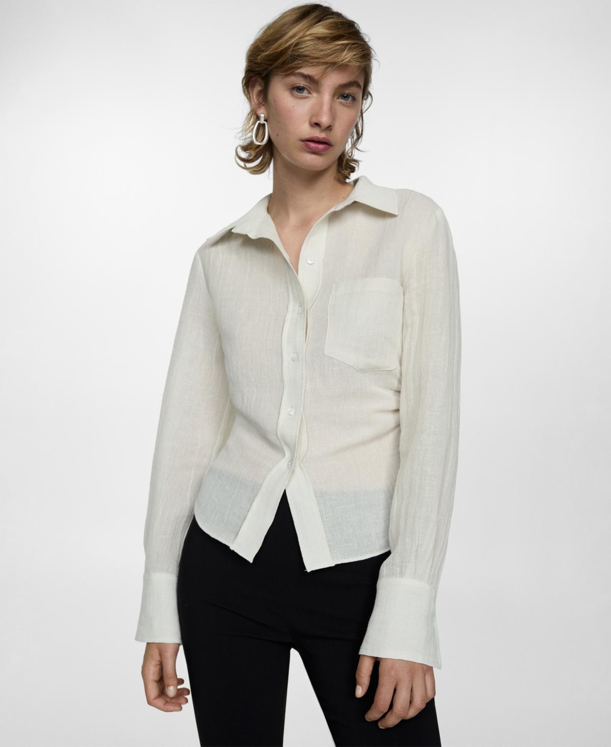 Mango Womens Draped Detail Linen Shirt Product Image