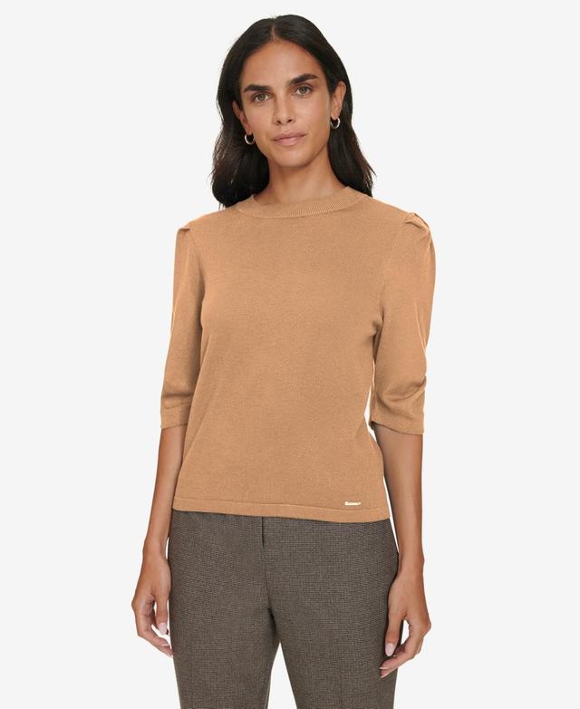 Calvin Klein Womens Elbow-Sleeve Crewneck Sweater Product Image