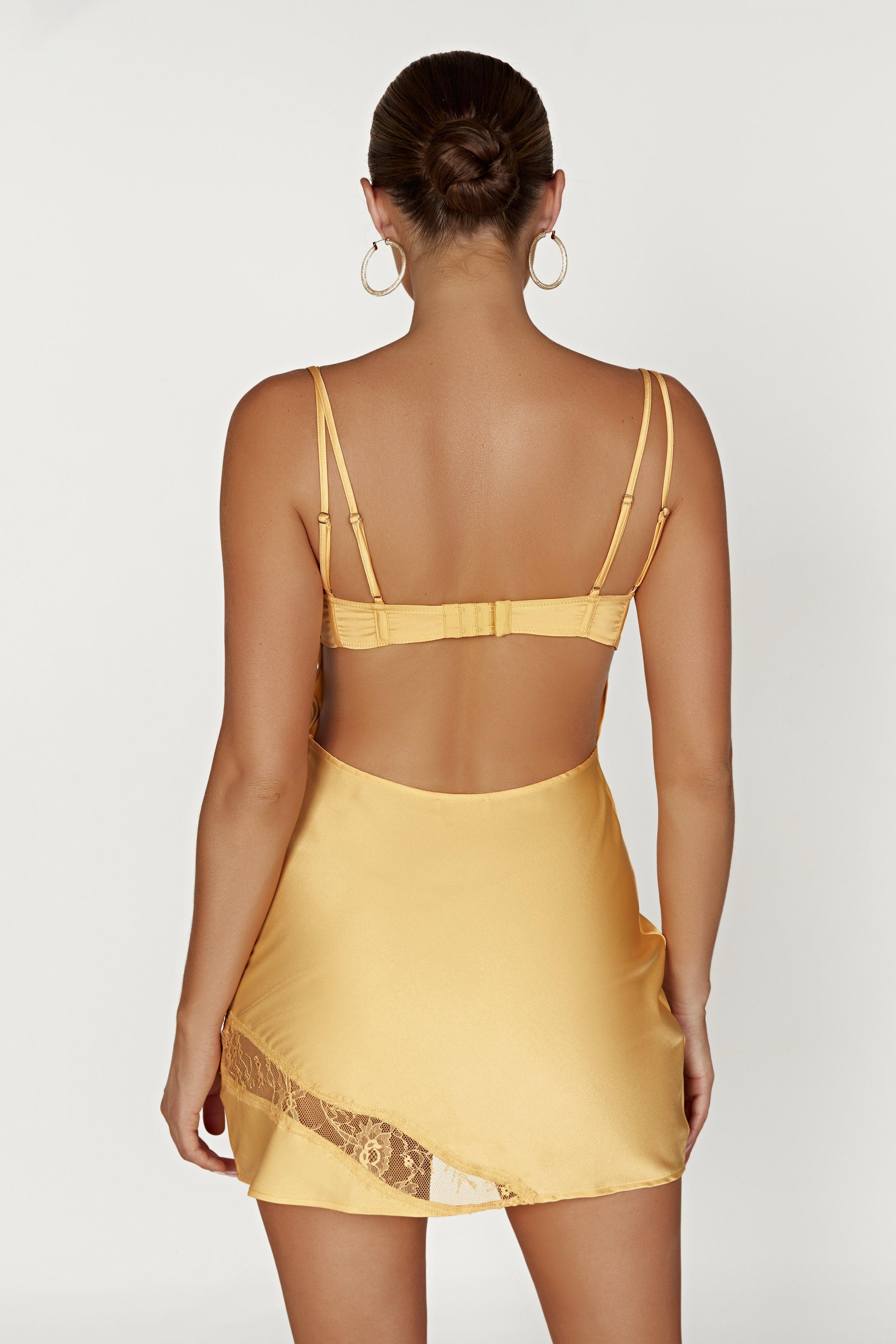 Joslyn Satin Lace Slip Mini Dress - Lemon Product Image