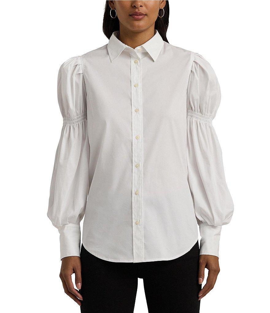 Lauren Ralph Lauren Romantic Smocked Blouson Long Sleeve Button Front Shirt product image