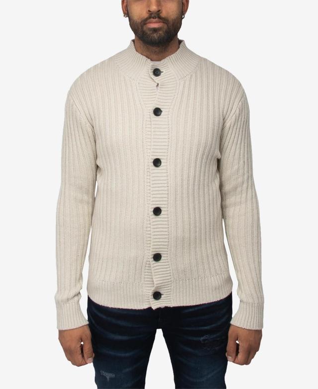 X-Ray Mens Button Up Stand Collar Ribbed Knit Cardigan Sweater Product Image