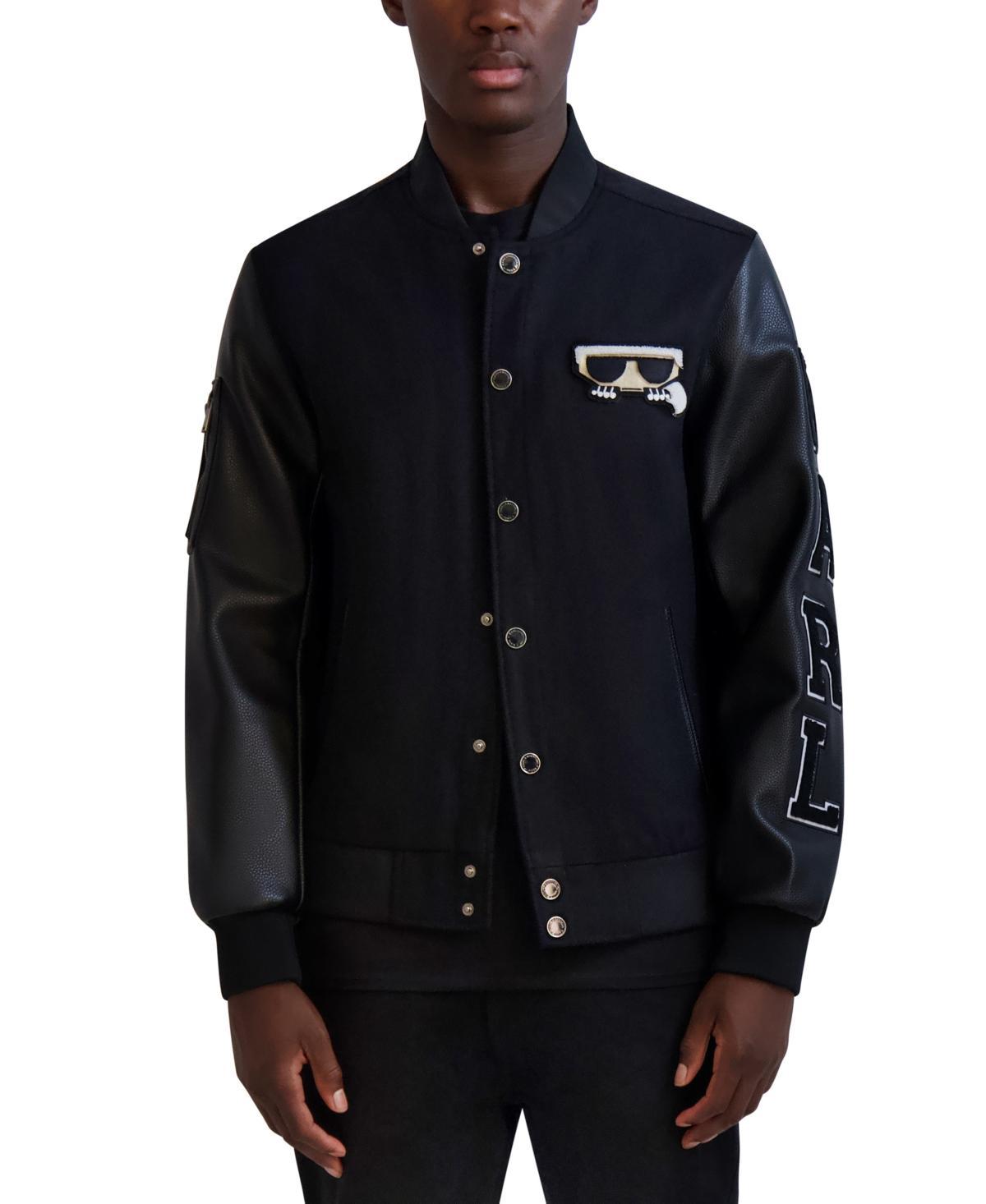 Karl Lagerfeld Mens Logo-Patch Tonal Varsity Jacket Product Image