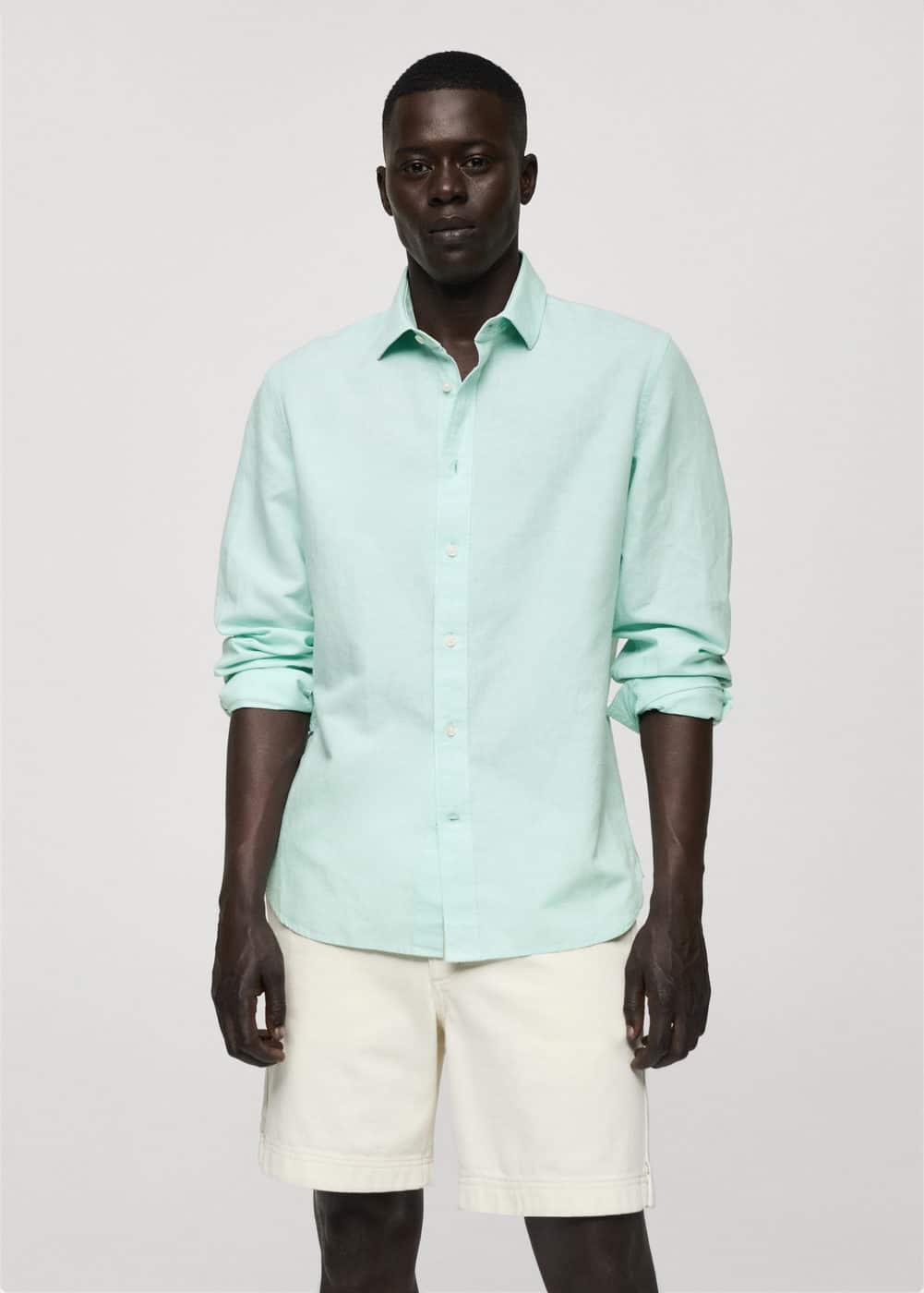 MANGO MAN - Classic-fit linen-blend shirt aqua greenMen Product Image