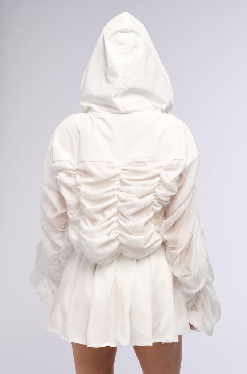 SHIRLEY RUCHED HOODED MINI DRESS Product Image