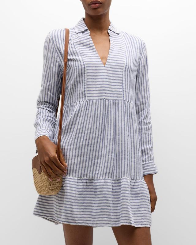 Tommy Bahama St. Lucia Stripe Long Sleeve Linen Blend Cover-Up Minidress Product Image