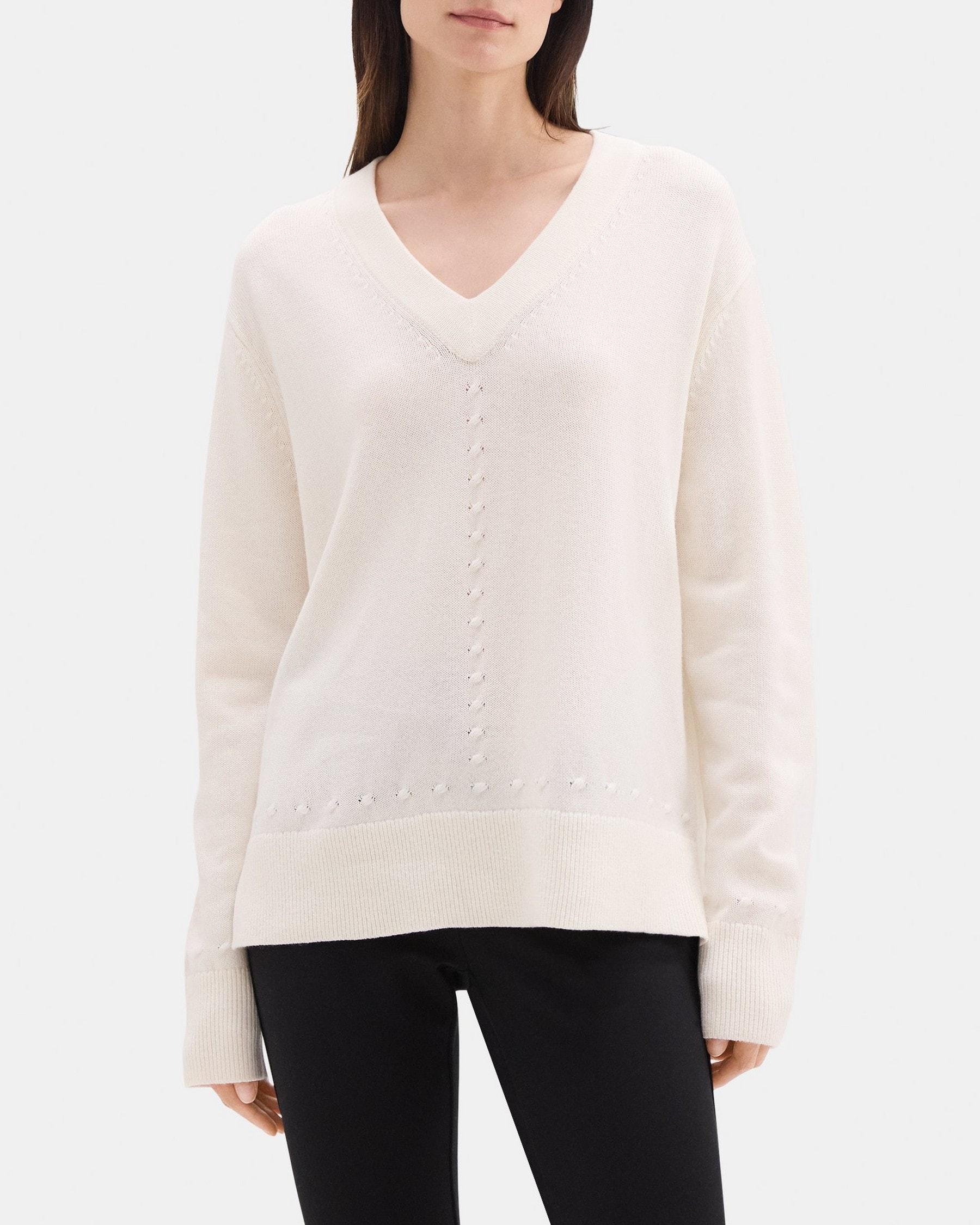 Cable Knit V-Neck Sweater in Wool-Cashmere Blend product image