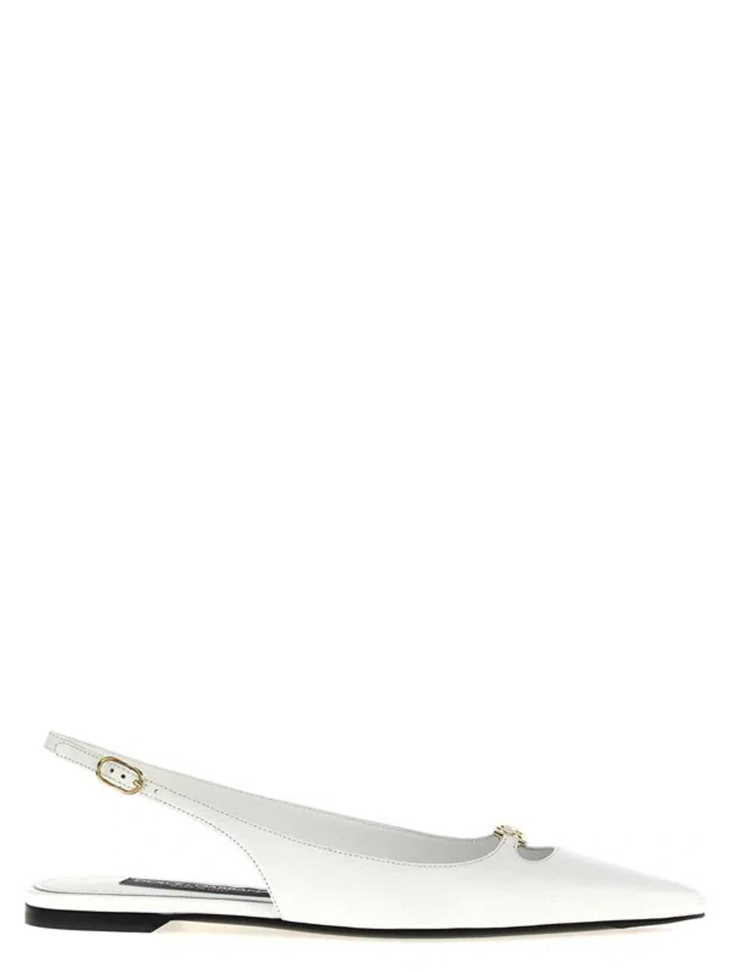 DOLCE & GABBANA 5mm Lollo Leather Slingback Flats In White Product Image