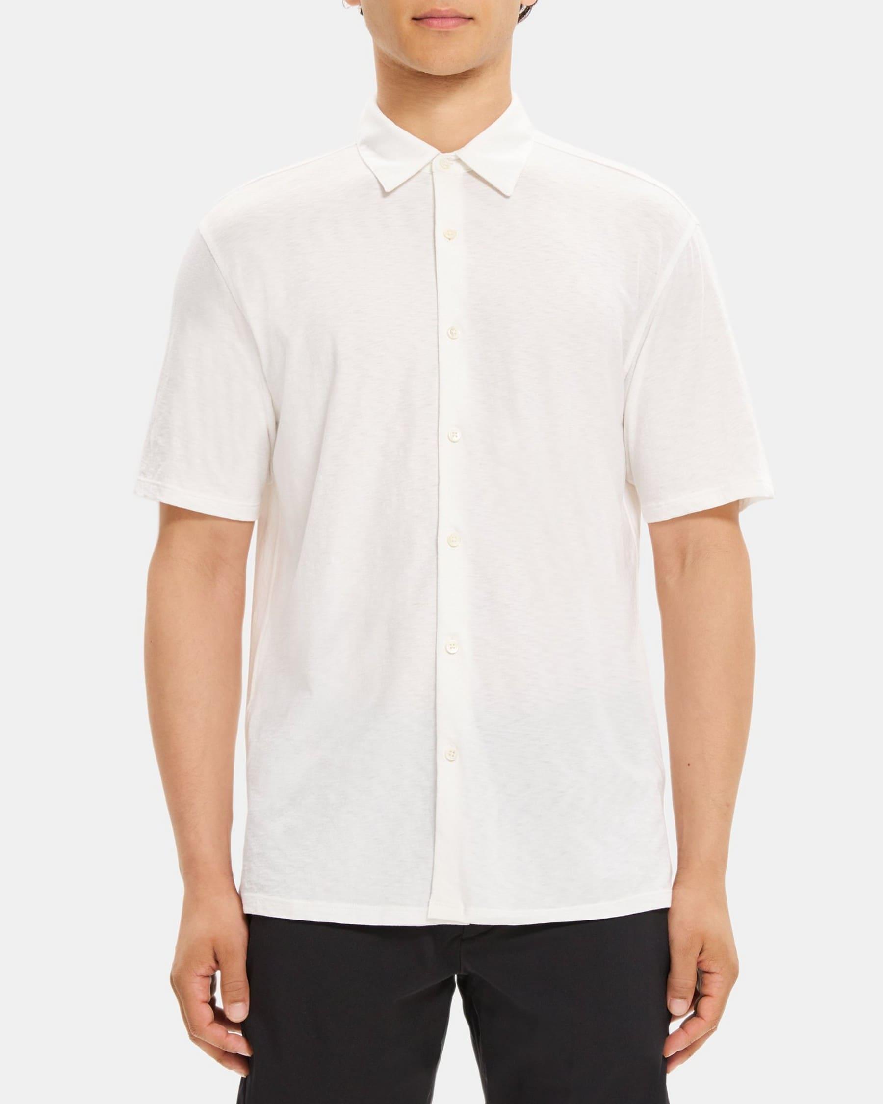 Standard-Fit Short-Sleeve Shirt in Slub Cotton Product Image