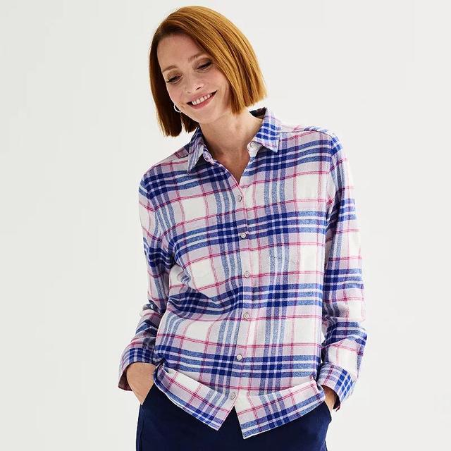 Petite Croft & Barrow The Extra Soft Plaid Flannel Shirt, Womens Purple Fall Plaid Product Image