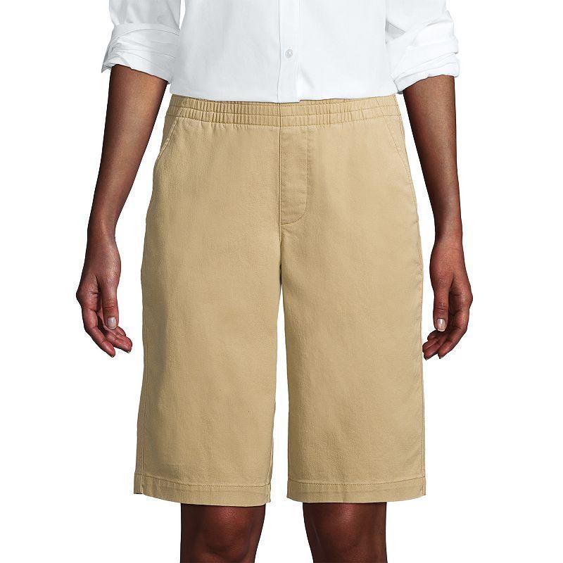 Petite Lands End Midrise Pull-On Twill Bermuda Shorts, Womens White Product Image