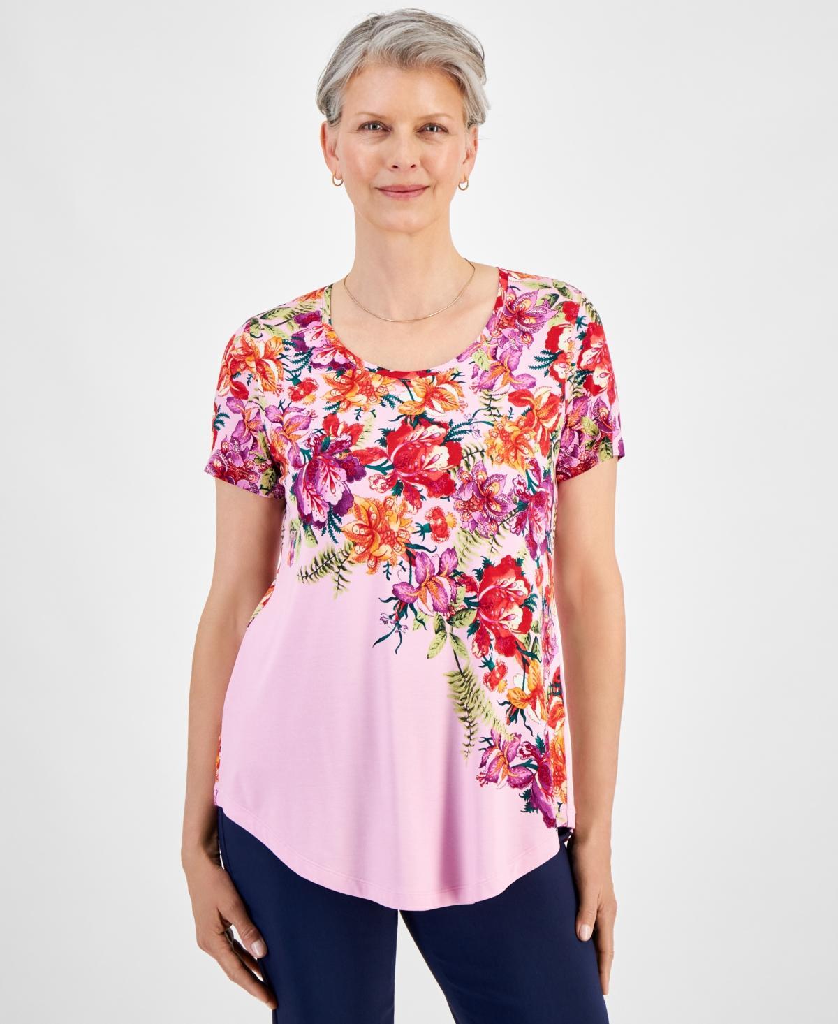 Jm Collection Womens Scoop-Neck Short-Sleeve Printed Knit Top, Created for Macys Product Image