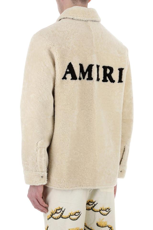 AMIRI Logo-print Shearling Shirt Jacket In Cream Product Image