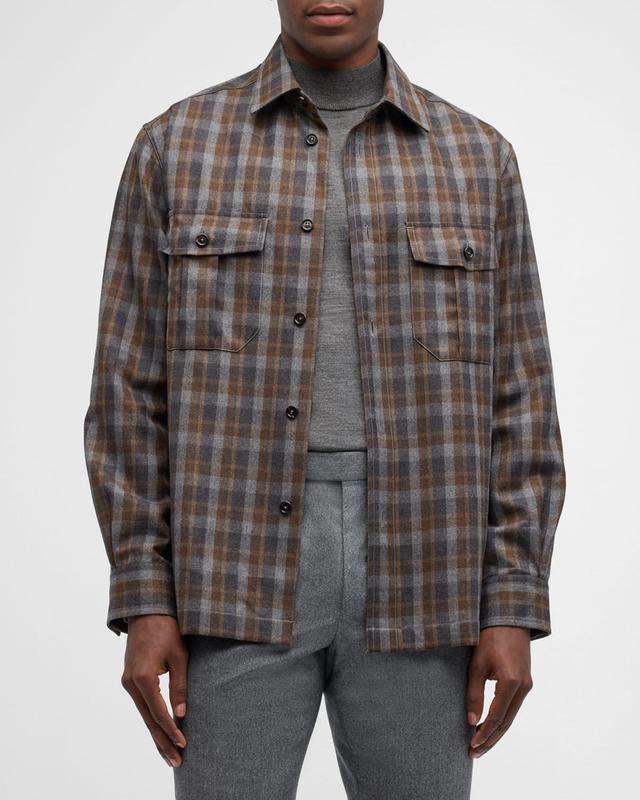 Men's Wool and Cashmere Check Military Overshirt Product Image