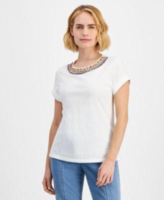 Petite Cotton Rhinestone-Embellished Top, Created for Macy's product image