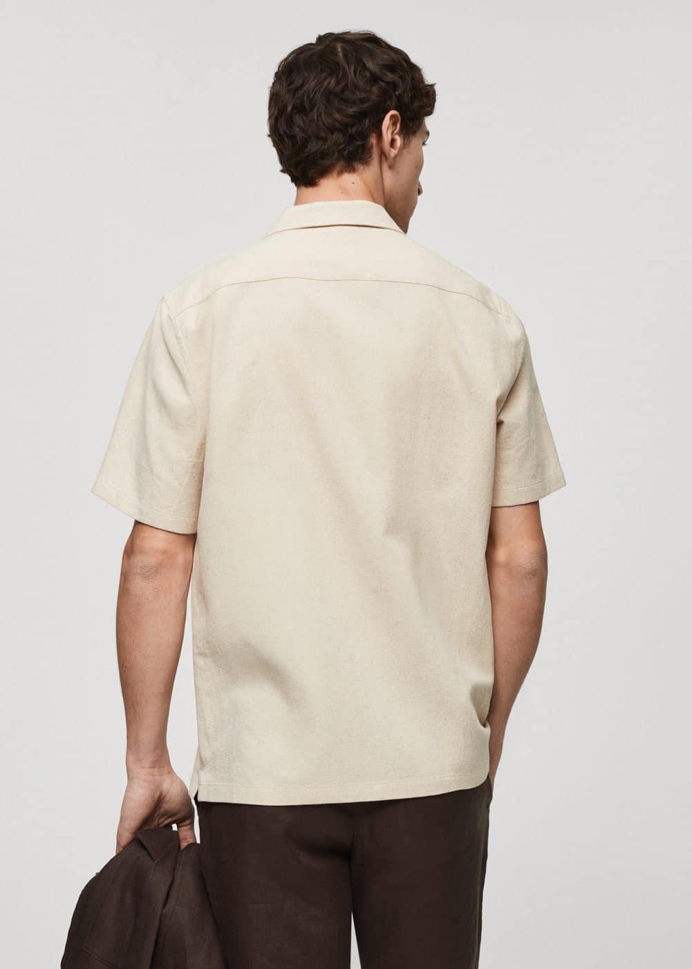 Mango Mens Short Sleeve Cotton Linen Shirt Product Image