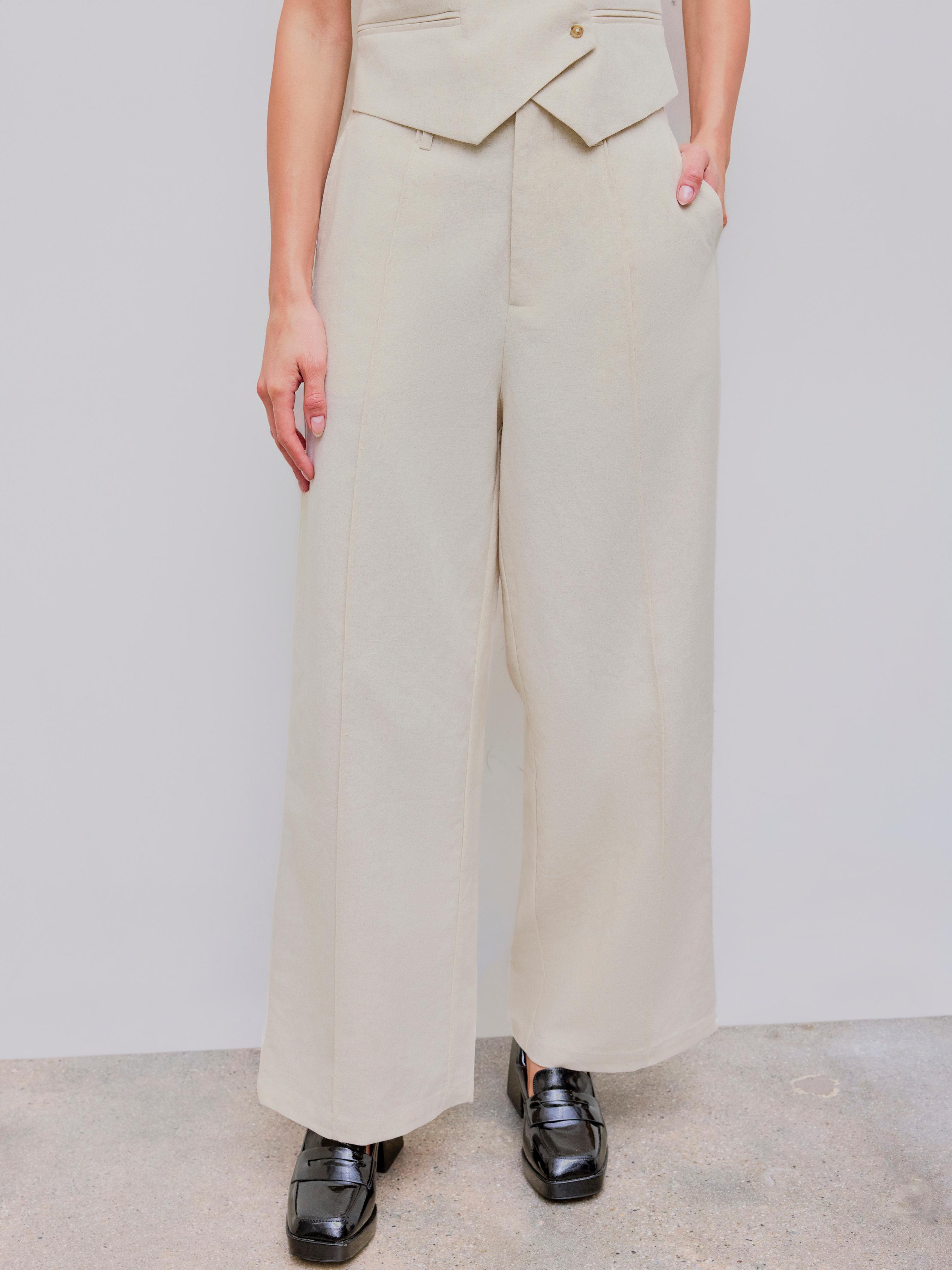 Linen-blend High Rise Solid Pocket Wide Leg Trousers Product Image