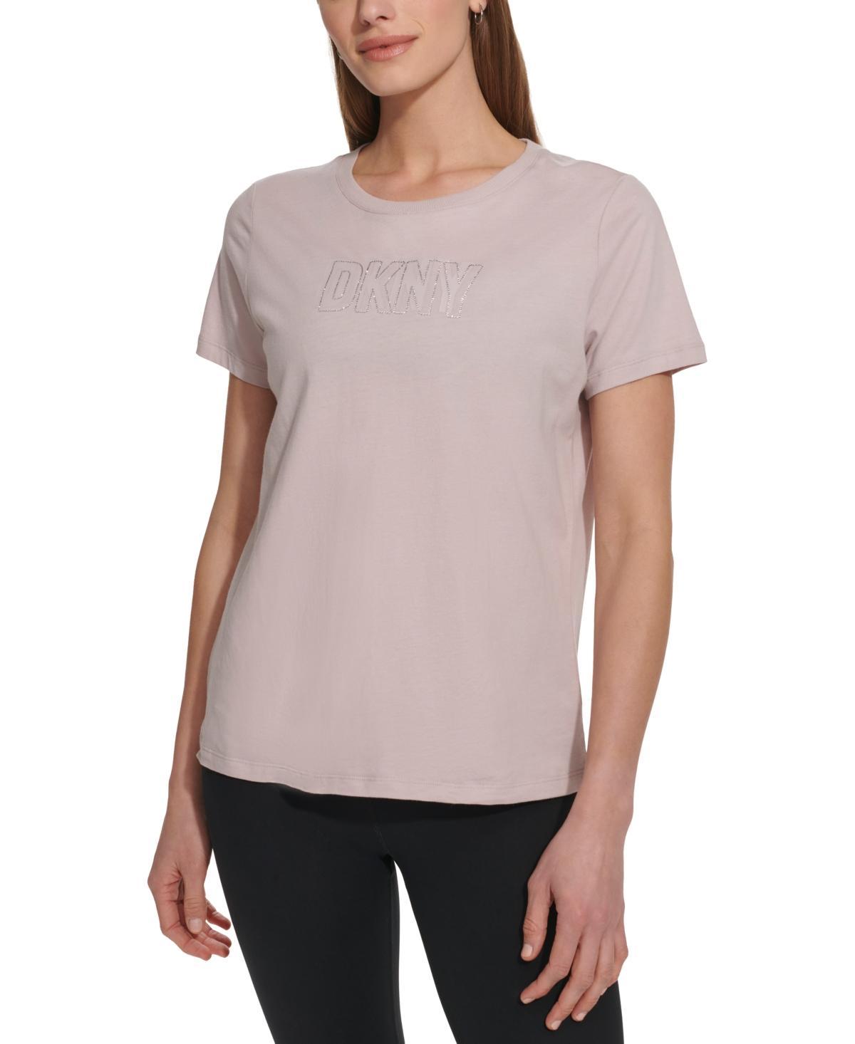 Dkny Sport Womens Cotton Embellished-Logo T-Shirt Product Image