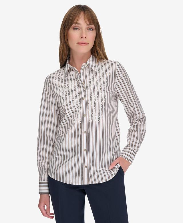 Tommy Hilfiger Womens Cotton Striped Puff-Print Shirt Product Image