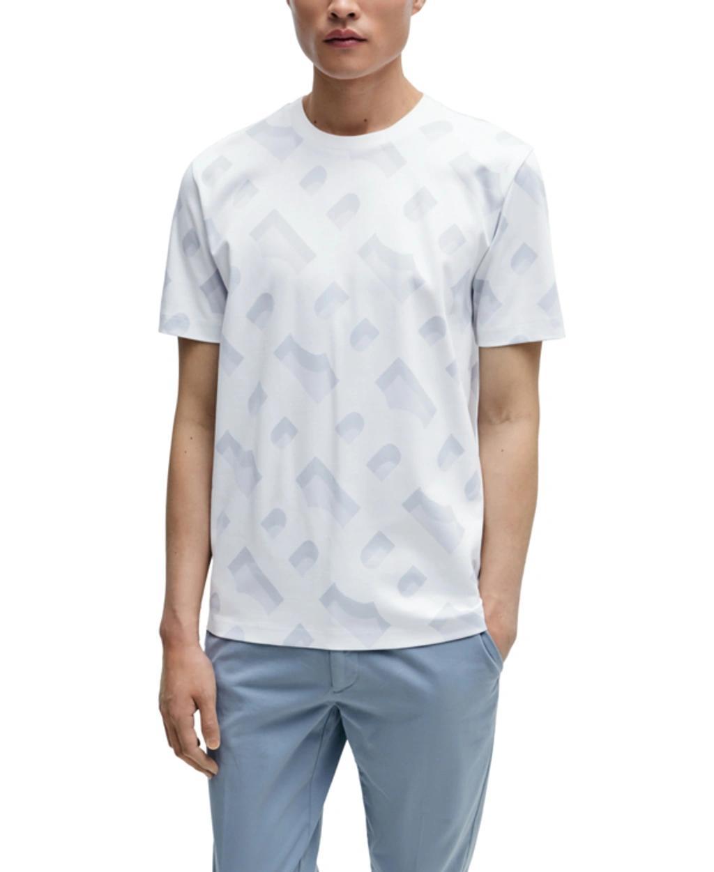 Boss By  Men's Monogram-jacquard T-shirt In White Product Image