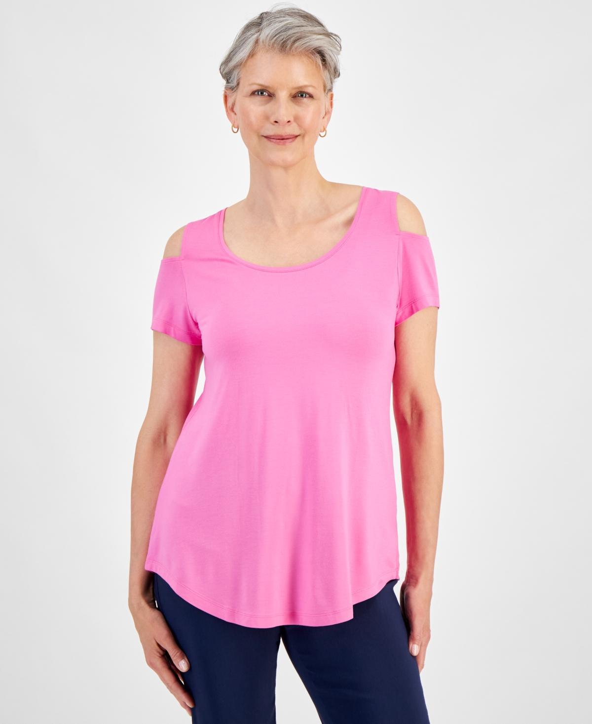 Women's Short Sleeve Scoop-Neck Cold-Shoulder Top, Created for Macy's  Product Image