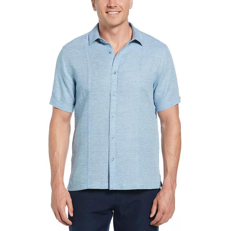 Mens Cubavera Tuck Panel Dobby Short Sleeve Button-Down Shirt Blue Blue Product Image