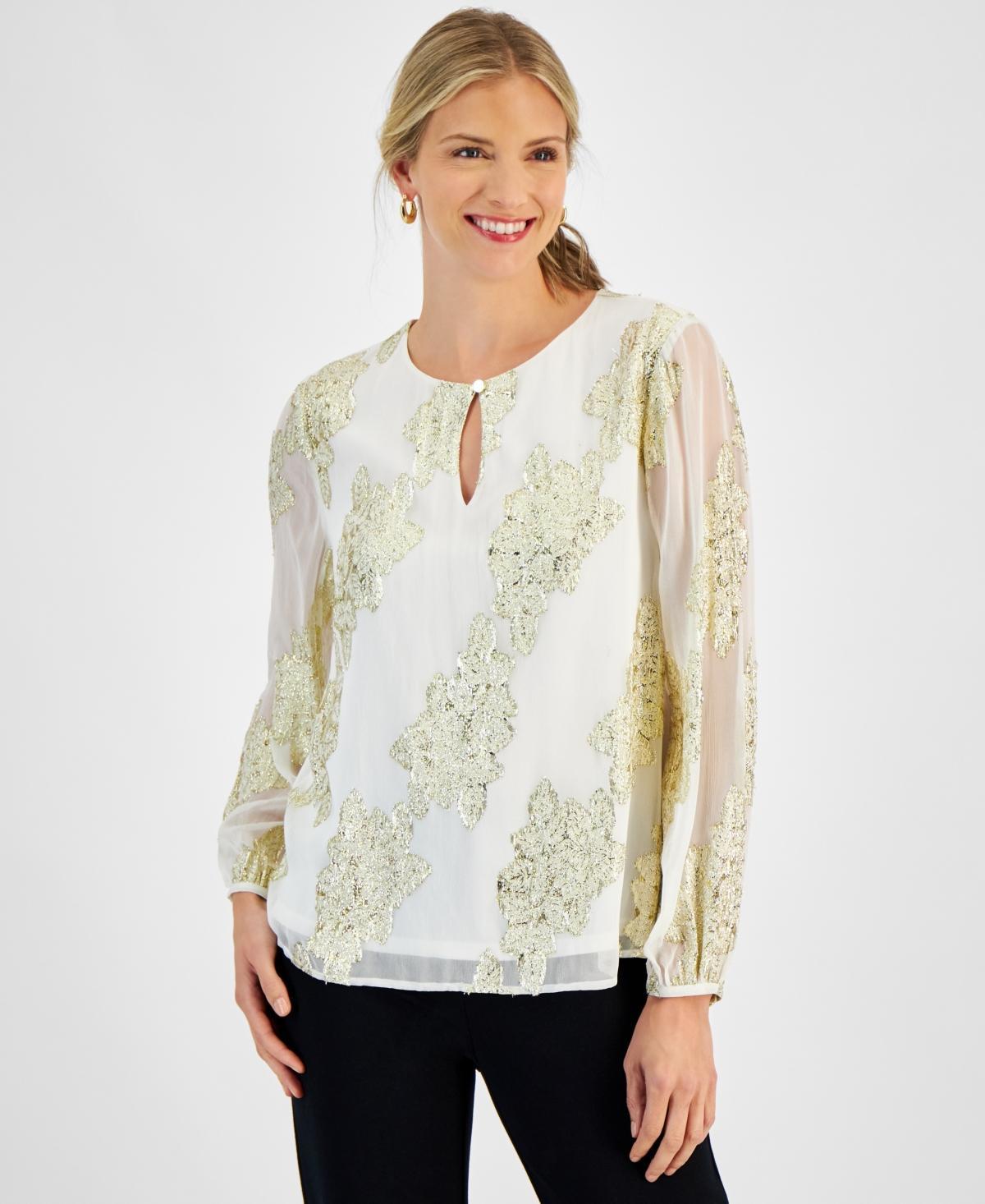 Jm Collection Womens Solid-Shine Keyhole Blouse, Created for Macys Product Image