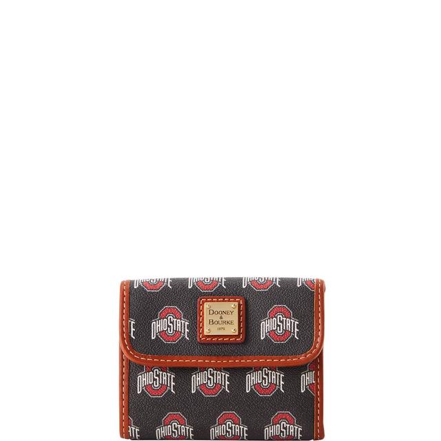 Dooney & Bourke Womens Collegiate Ohio State University Flap Credit Card Coated Cotton Wallet in Black Product Image