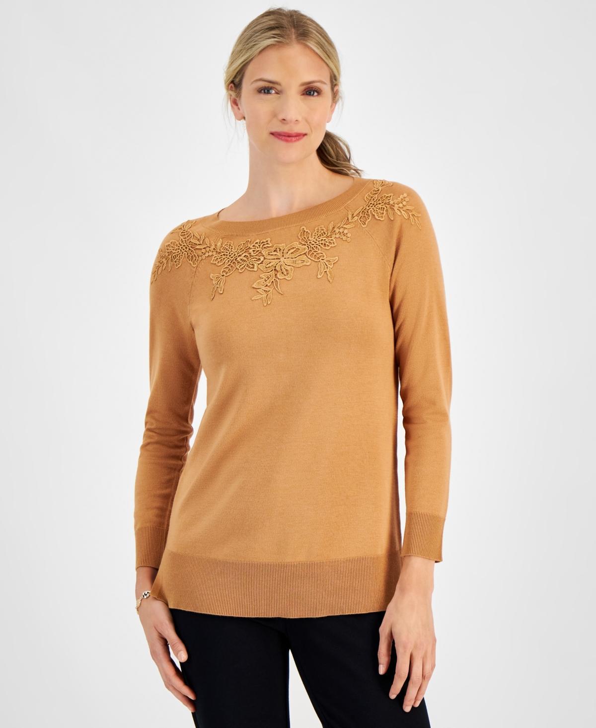 Jm Collection Womens Applique Boat-Neck Sweater, Created for Macys Product Image