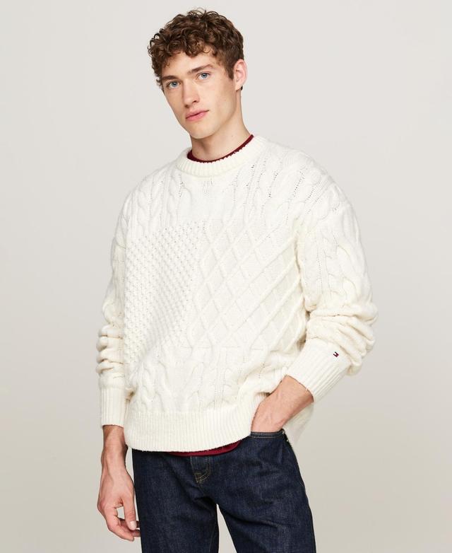 Tommy Hilfiger Mens Cable Knit Crewneck Pullover Long Sleeve Flag Sweater Product Image