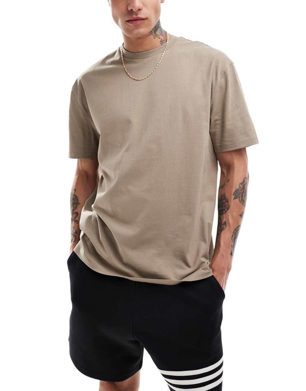 ASOS DESIGN relaxed t-shirt with celestial back print in washed brown Product Image