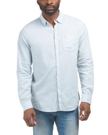 Linen Blend Stretch Woven Shirt For Men Product Image