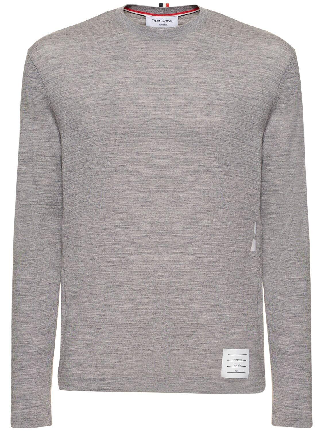 4 Bar Wool Crewneck Sweater In Light Grey Product Image