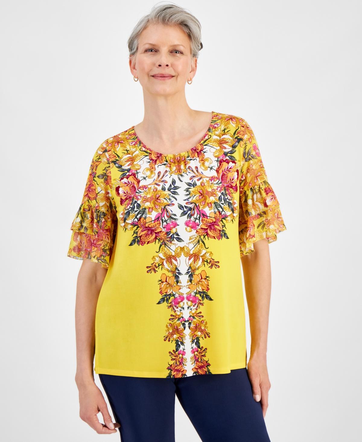 Jm Collection Womens Short-Sleeve Printed Ruffled-Cuff Top, Created for Macys Product Image