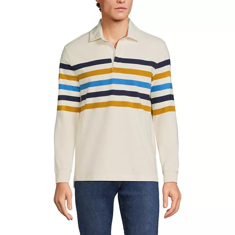 Lands End Mens Long Sleeve Stripe Rugby Shirt - Estate green Product Image