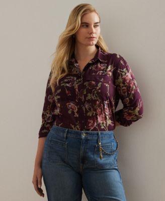 Plus Size Cotton Floral Shirt Product Image