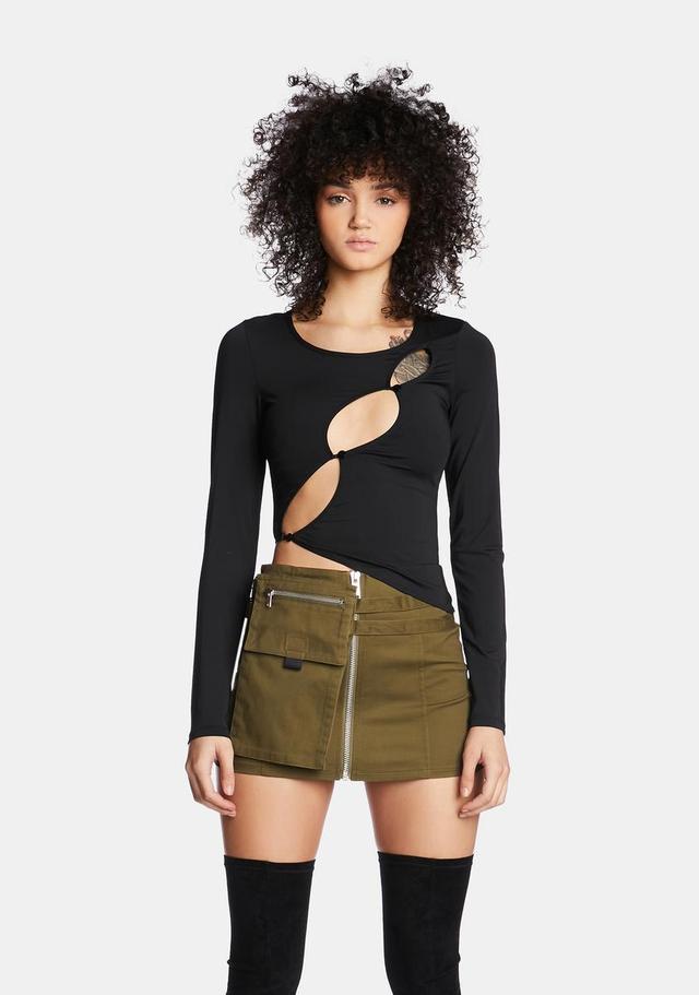 Poster Grl Long Sleeve Asymmetrical Crop Top - Black Product Image