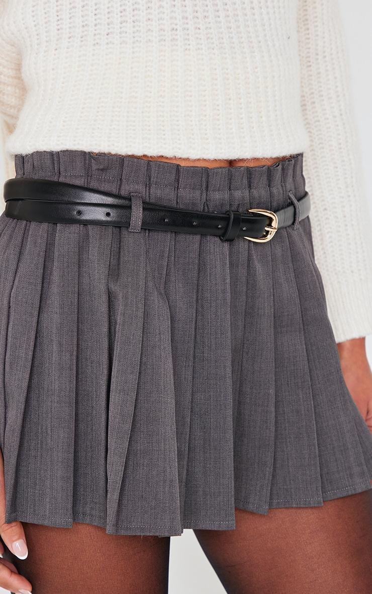 Charcoal Tailored Woven Pleated Paper Bag Waistband Mini Skirt Product Image