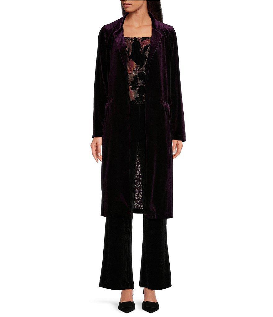 Skies Are Blue Velvet Notch Lapel Long Sleeve Duster Coat product image