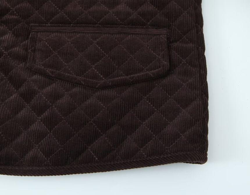 Collared Plain Quilted Button-Up Corduroy Jacket Product Image