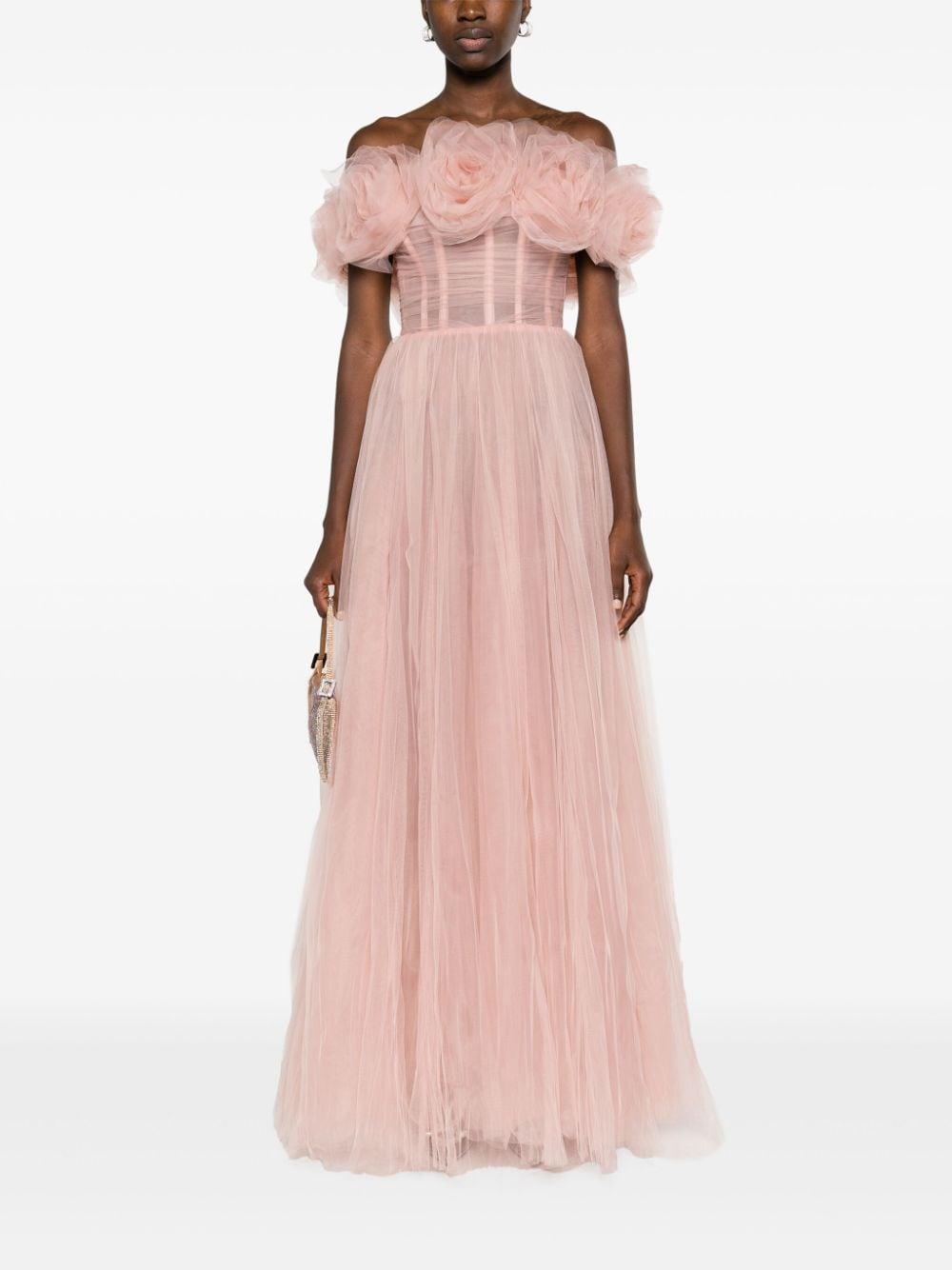 rose-appliqué tulle gown dress Product Image