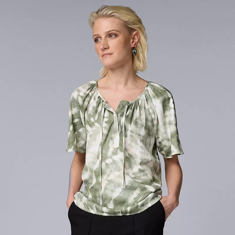 Petite Simply Vera Vera Wang Shirred Neck Blouse, Womens Product Image