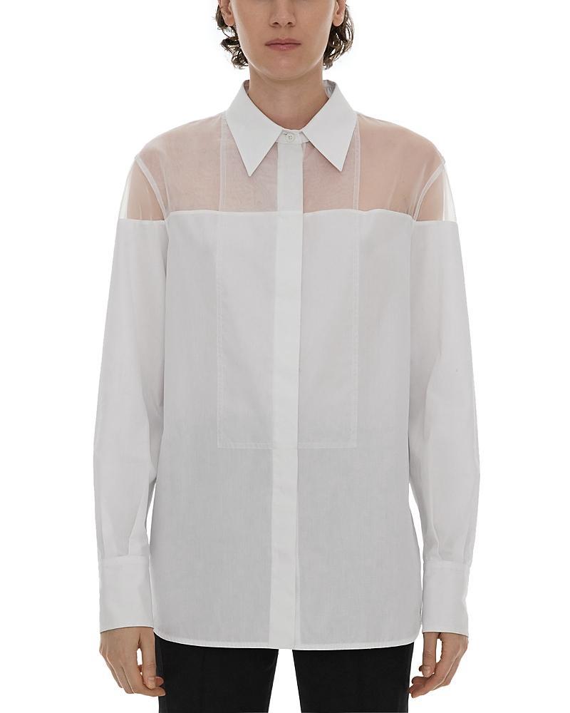 Womens Poplin Cotton Sheer Yoke Tuxedo Shirt Product Image